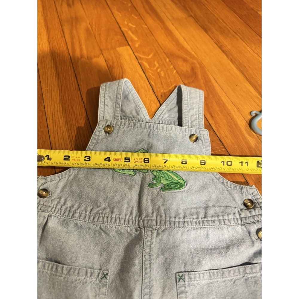 Vintage Talbots Kids Embroidered Green Frog Denim Overalls Shortalls Unisex 24m - Picture 8 of 9